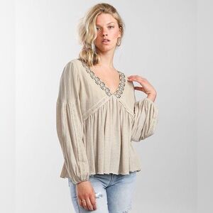 Miss Me Beige Top with Lace Details NWT